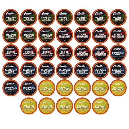 Brooklyn Beans Coffee Pods, Breakfast Gourmet Variety Pack - Compatible with Keurig K Cup Brewers Including 2.0 Machines, 40 Count, Light Roast Selection