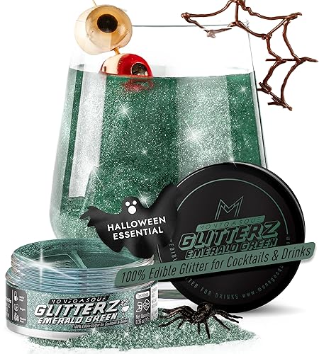 MONÉGASQUE Emerald Green Edible Glitter for Drinks 10g – Green Edible Glitter for Cakes & Cocktails – Halloween Food Coloring Spray for Cake Decorations – Drink Shimmer Powder – Cake Sprinkles