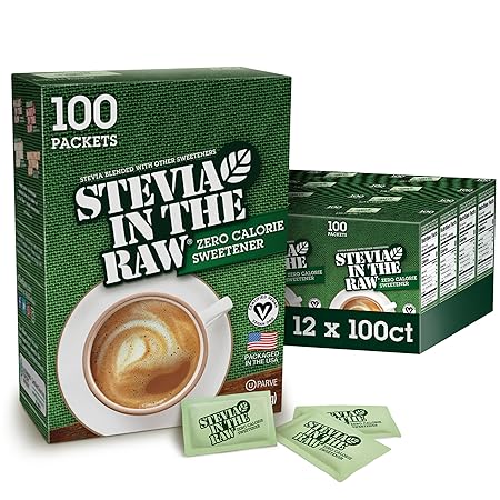 STEVIA IN THE RAW, Zero Calorie Sweetener Packets 100 Count Box (12 Pack)
