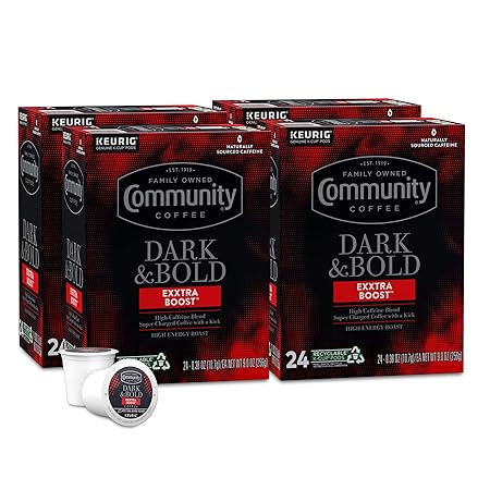 Community Coffee Dark & Bold Exxtra Boost 96 Count Coffee Pods, Compatible with Keurig 2.0 K-Cup Brewers, 24 count (Pack of 4)