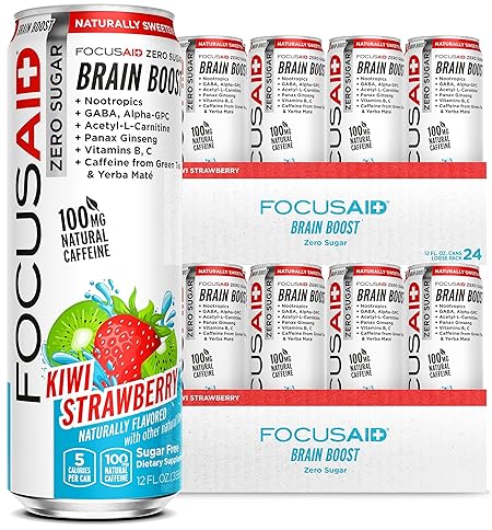 FOCUSAID ZERO SUGAR Nootropics Blend, Alpha-GPC, GABA, 100mg Natural Caffeine from Green Tea, Yerba Mate, Vitamin B-Complex, Keto-Friendly, No Artificial Sweeteners, 12 Fl Oz (Pack of 24)