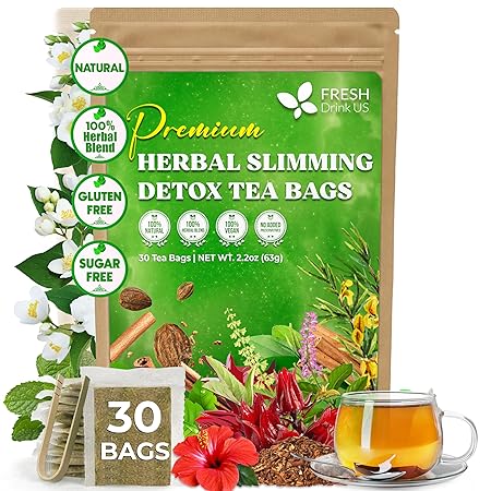 FreshDrinkUS, 30 Tea Bags Herbal Tea – Caffeine-Free Herbal Tea with Rooibos, Turmeric & Hibiscus – Loose Leaf Blend for Daily Rituals and Clean Living – Vegan, No Additives