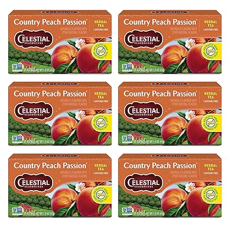 Celestial Seasonings Country Peach Passion Herbal Tea, Caffeine Free, 20 Tea Bags Box (Pack of 6)