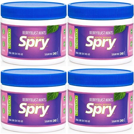 Spry Xylitol Berry Blast Mints Sugar Free Candy - Promote Oral Health, Increase Saliva Production, Stop Bad Breath, Non-GMO, Gluten-Free, 240 Count (Pack of 4)