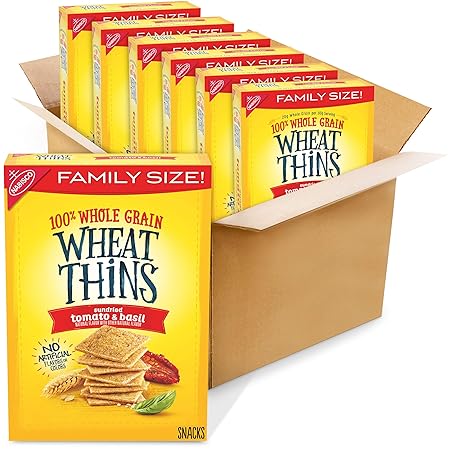 Wheat Thins Sundried Tomato and Basil Whole Grain Wheat Crackers, Family Size, 6 -15 Ounce Boxes (Pack of 6)