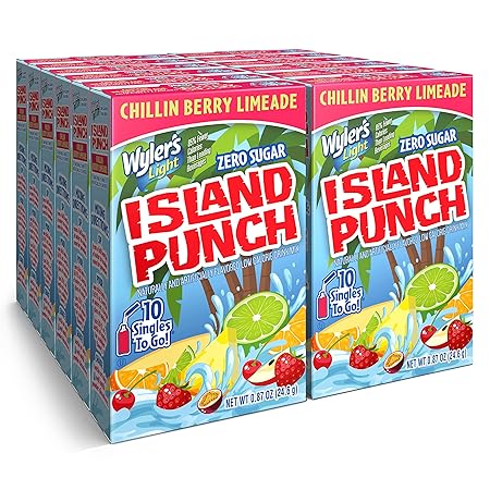 Wyler's Light Island Punch Singles To Go, Water Drink Mix, Chillin Berry Limeade, 10 Count, Pack Of 12 (120 Single Servings)