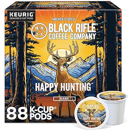 Black Rifle Coffee Company Happy Hunting Dark Roast Coffee Pods – Tasting Notes of Chocolate, Walnut & Maple – Single Serve K-Cup Compatible, 88 Single Serve K Cups