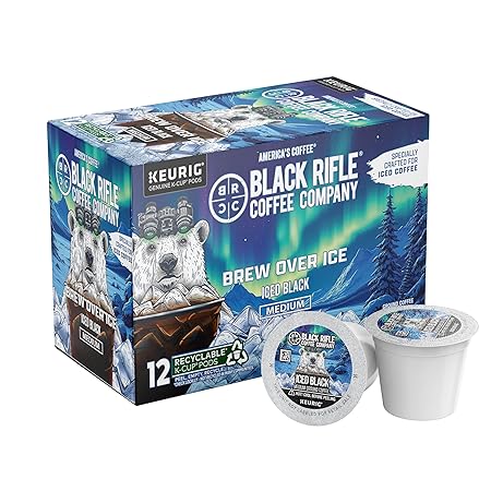 Black Rifle Coffee Company Iced Black Medium Roast Coffee,12 Count K-Cup Pods – Brew Over Ice with Chocolate, Maple & Sugar Cane Notes – Smooth, Strong & Crisp Cold Brew Flavor
