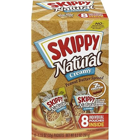 SKIPPY Natural Creamy Peanut Butter Spread Individual Squeeze Packs, 1.15 Ounce (Pack of 64)
