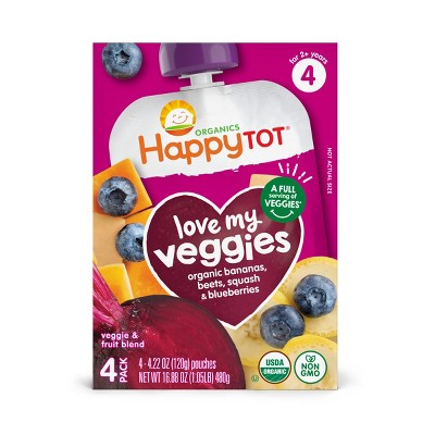 Happy Family Love My Veggies 4pk Organic Bananas Beets Squash & Blueberries - 16.88oz