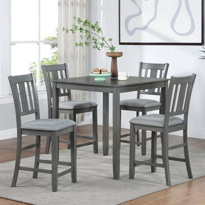 CLIHOME 5-Piece Dining Table Set, Counter Height Kitchen Table Set with Square Table and 4 Upholstered Chairs