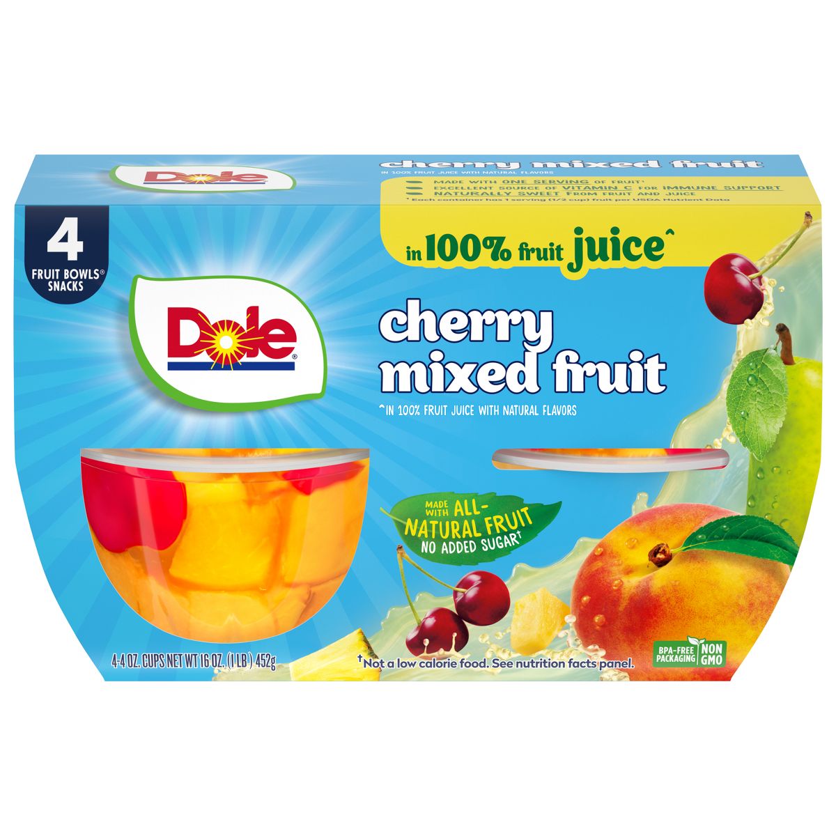 Dole Cherry Mixed Fruits in Juice Fruit Cups - 16oz/4ct
