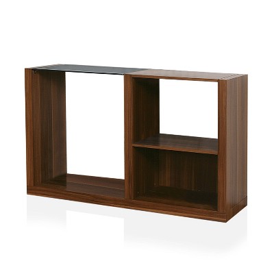 Glena Tempered Glass Insert Console Table Dark Walnut - miBasics