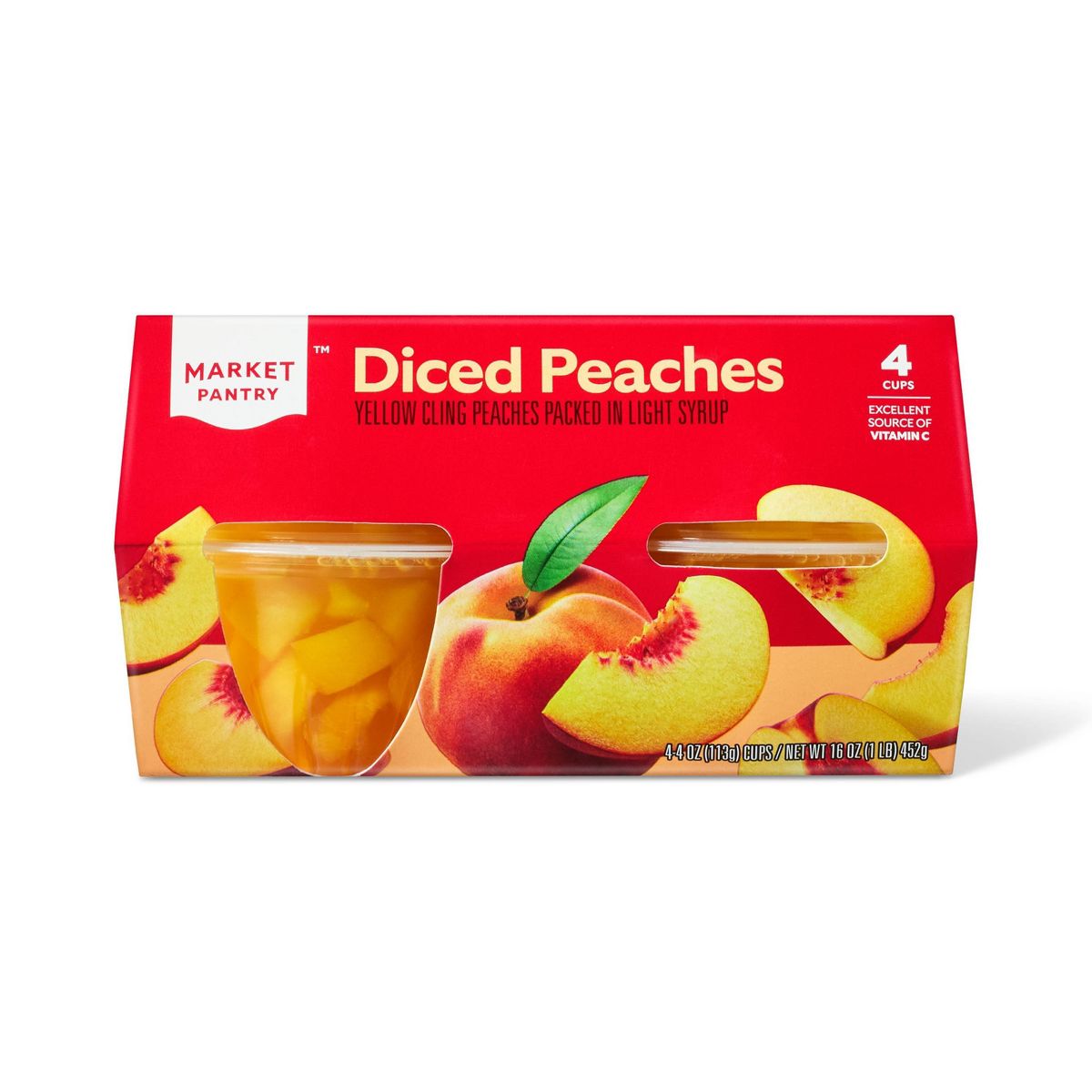 Diced Peaches In Light Syrup Fruit Cups 4ct/16oz - Market Pantry™