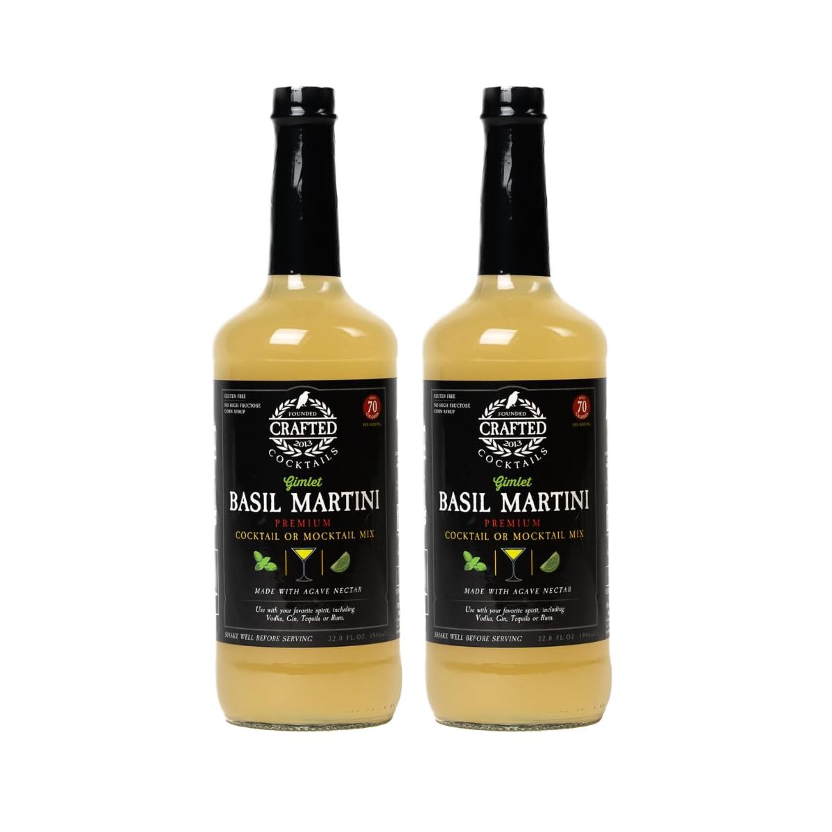 Crafted Cocktails Basil Martini Gimlet Mix: 2 Pack 60 Calories, Handcrafted with Agave, Lime and Basil Effortless Mixology with Gourmet Flavor