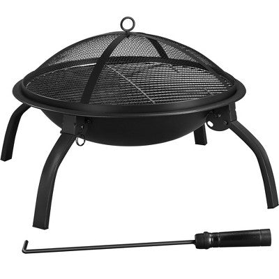 Yaheetech 21" Portable Firepit Folding Wood Burning Fire Bowl for Garden Outdoor with Spark Screen, BBQ Grill