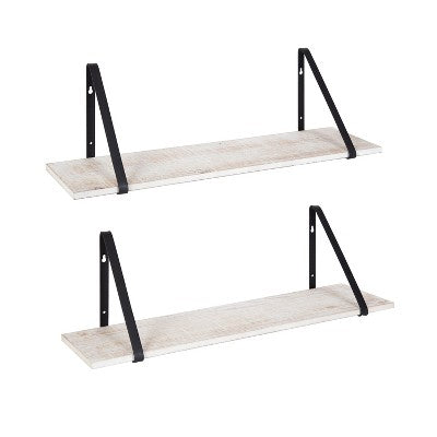 Kate and Laurel Soloman Rectangle Wood Floating Shelf, 2 Pk-28", White