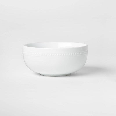Porcelain Beaded Rim Cereal Bowl 20oz White - Threshold™: Textured Round Porcelain, Microwave & Dishwasher Safe