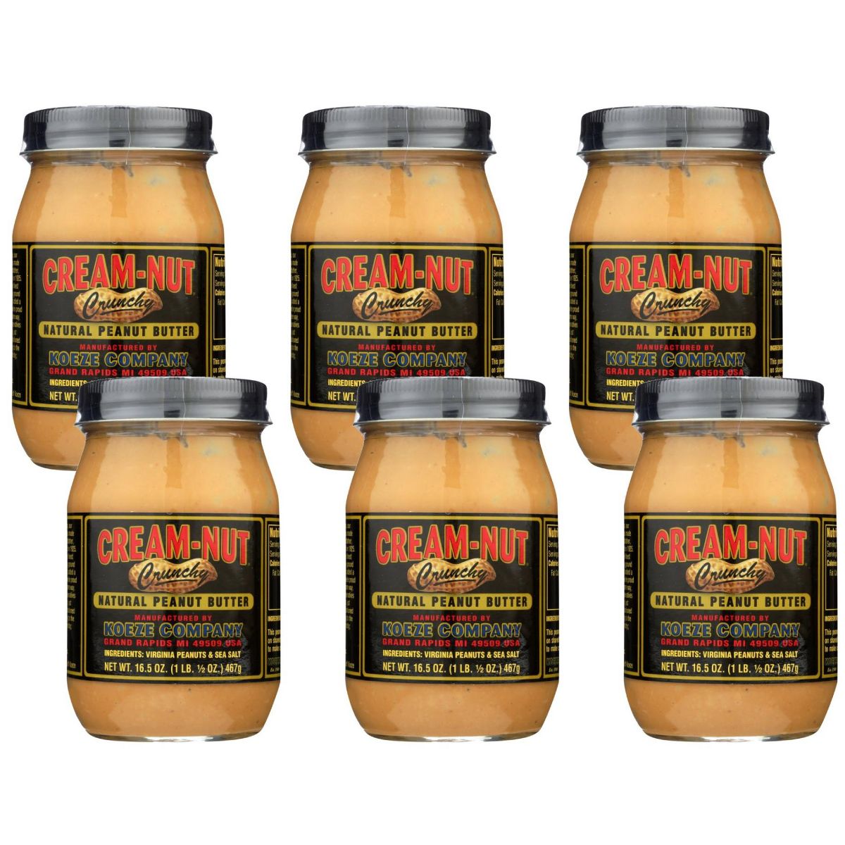 Cream Nut Natural Peanut Butter Crunchy - Case of 6/16.5 oz