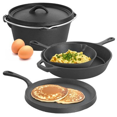 MegaChef 5 Piece Pre-Seasoned Cast Iron Kitchen Cookware Set