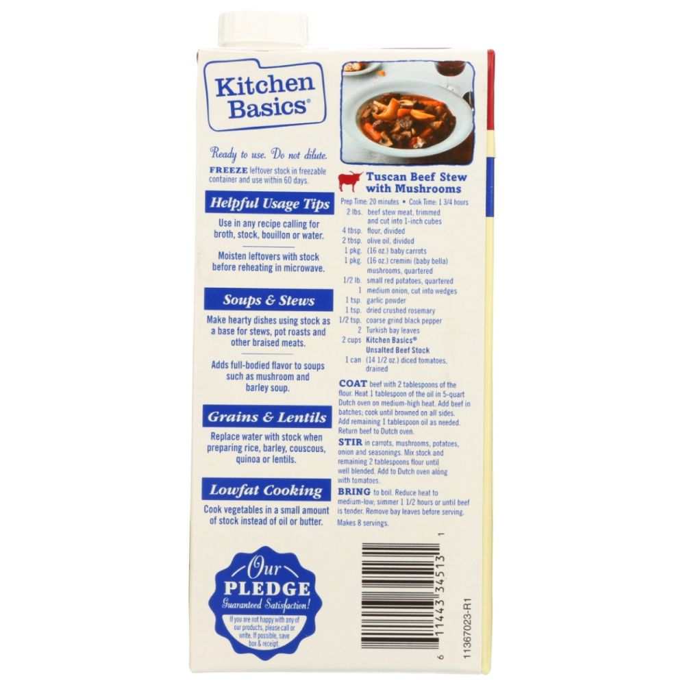 Kitchen Basics® Unsalted Beef Stock - Full Bodied Bold Flavor, 32 oz