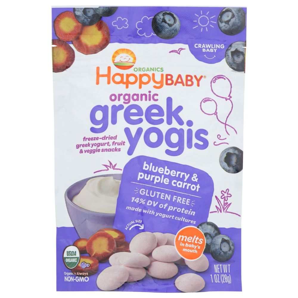 HAPPY BABY Blueberry & Purple Carrot Greek Yogis | Organic Baby Snacks 1oz