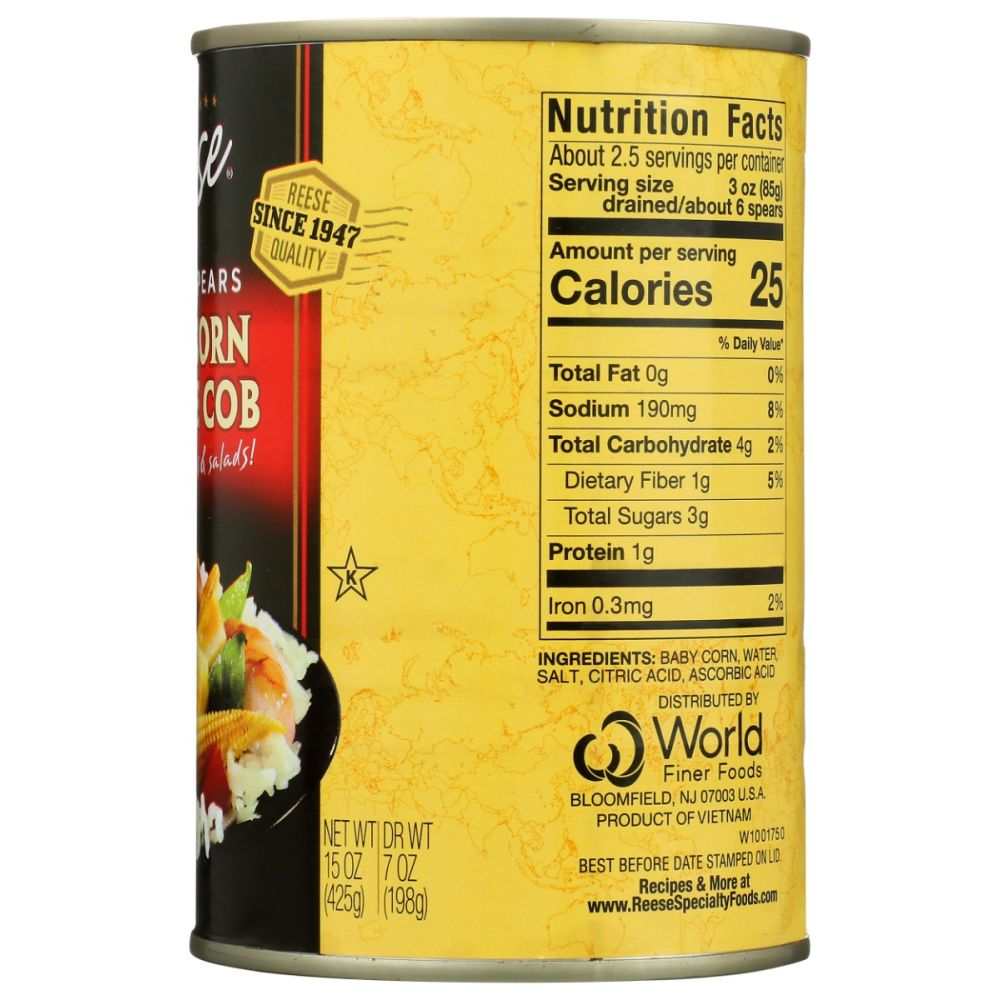 REESE: Whole Spears Baby Corn On The Cob, 15 oz | Delicious & Healthy