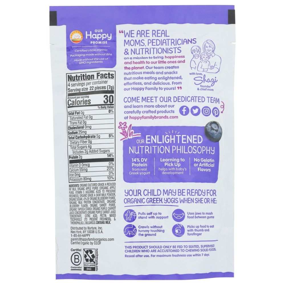 HAPPY BABY Blueberry & Purple Carrot Greek Yogis | Organic Baby Snacks 1oz