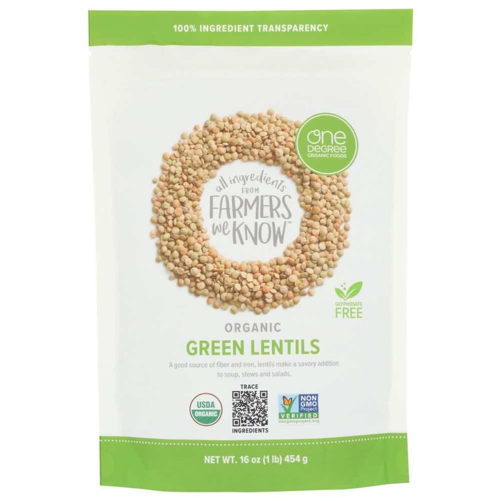 ONE DEGREE: Organic Green Lentils, 16 oz