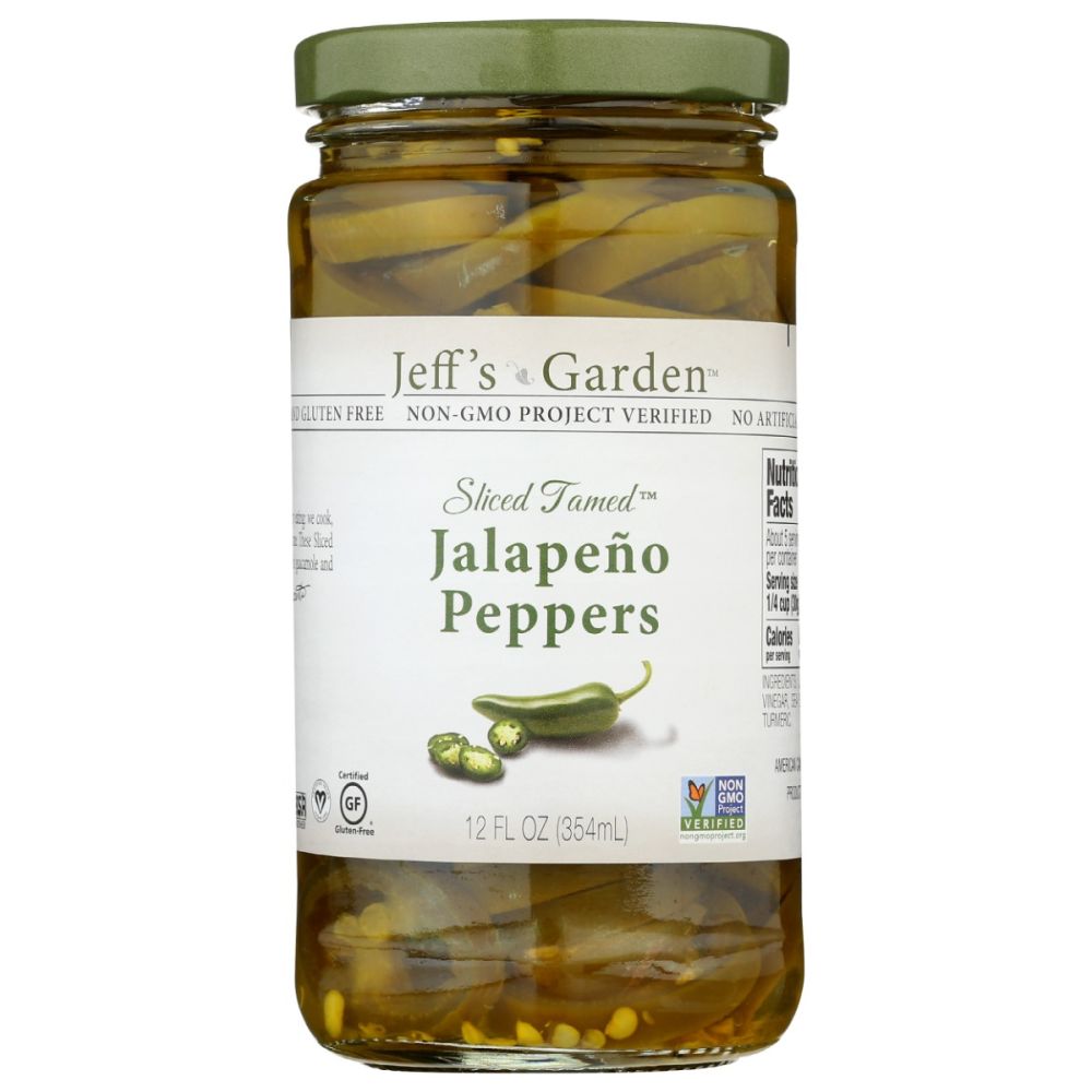 JEFFS GARDEN: Sliced Tamed Jalapeno Peppers, 12 oz