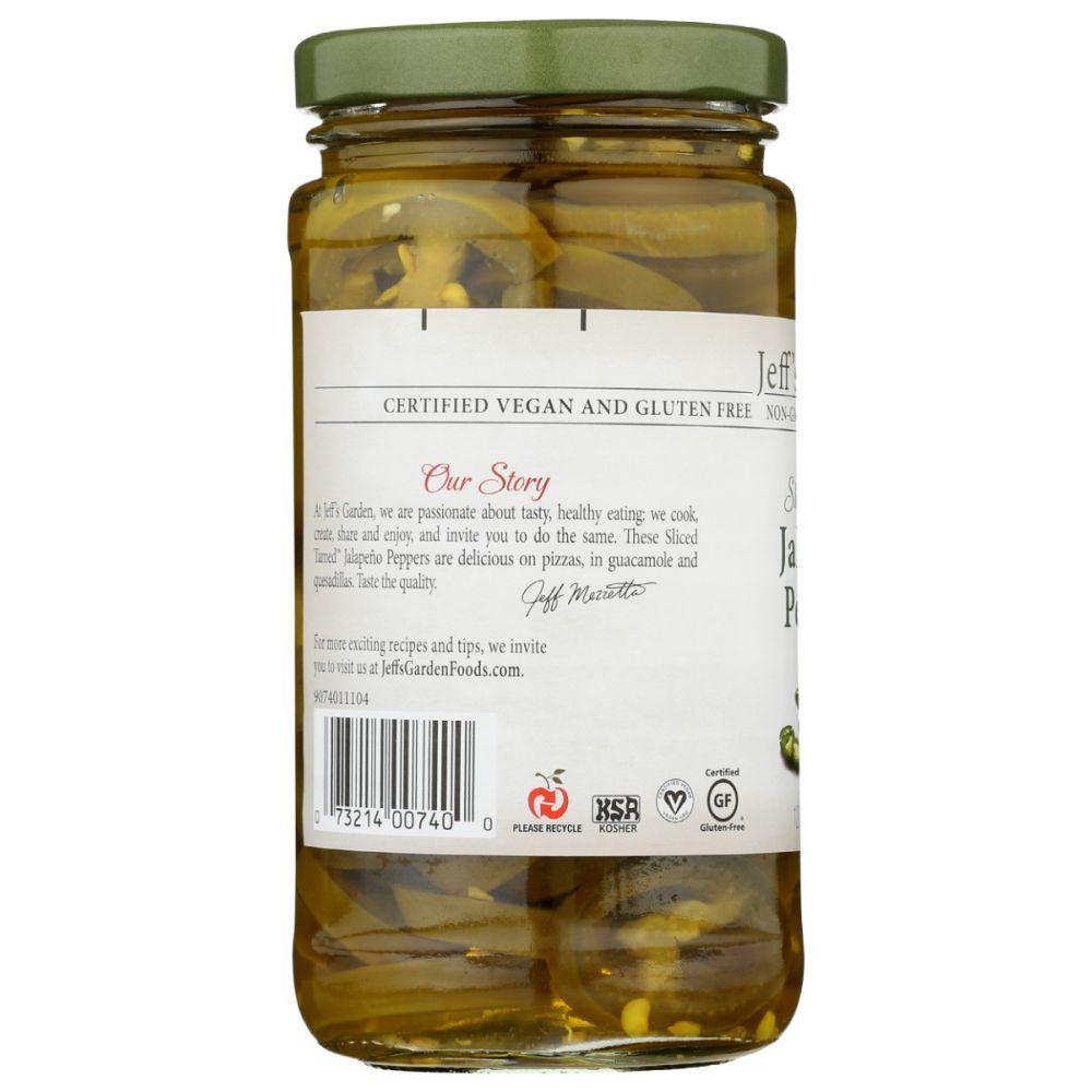JEFFS GARDEN: Sliced Tamed Jalapeno Peppers, 12 oz