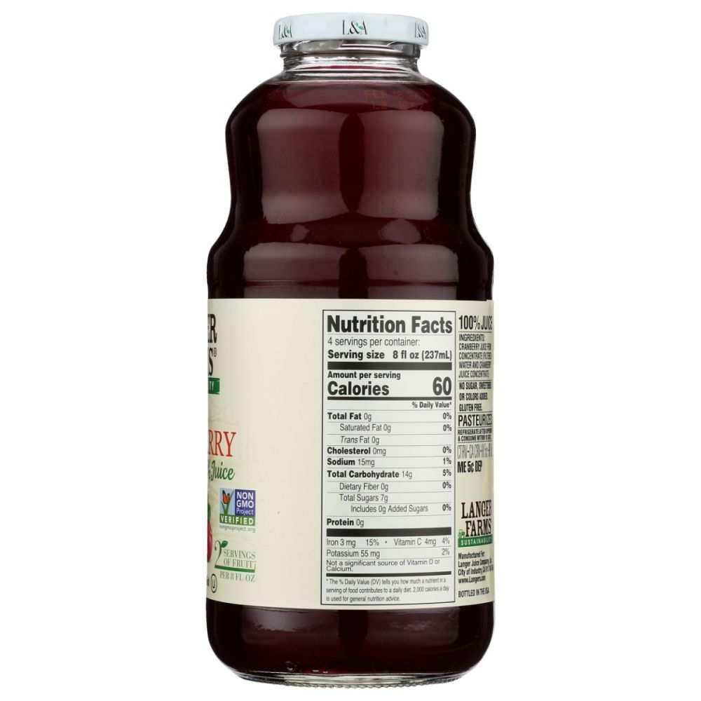 L & A JUICE: All Cranberry Juice, 32 fo