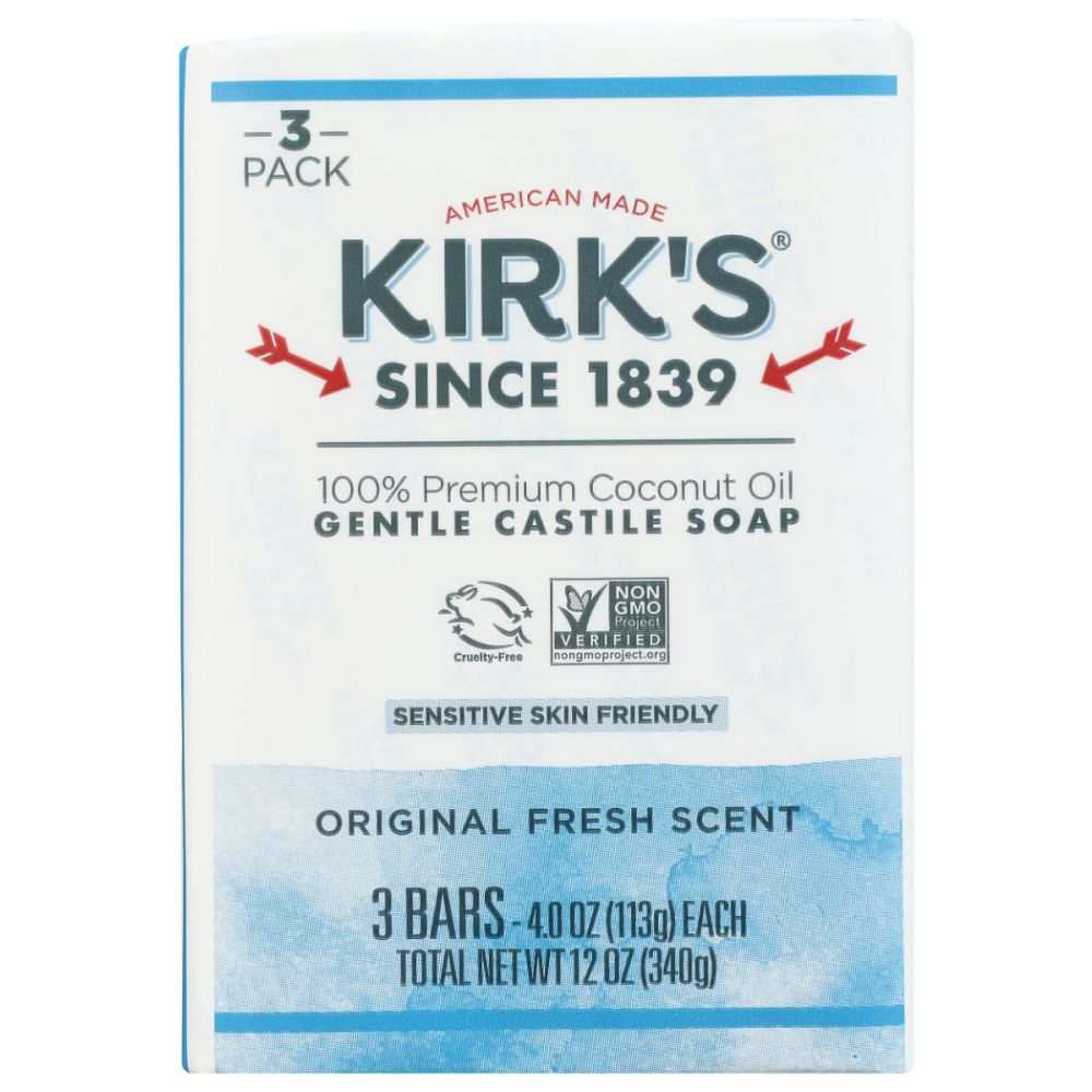 KIRKS: Original Fresh Scent - Bar Soap 3Pk, 12oz | Clean Gentle & Fresh