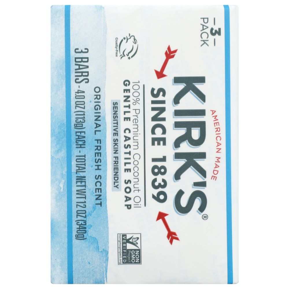 KIRKS: Original Fresh Scent - Bar Soap 3Pk, 12oz | Clean Gentle & Fresh