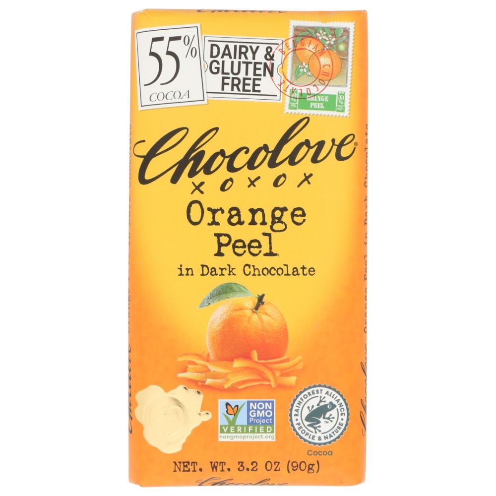 CHOCOLOVE: Orange Peel In Dark Chocolate Bar, 3.2 oz