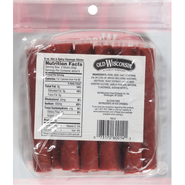 Old Wisconsin Medium Heat Hot & Spicy Smoked Sausage Sticks