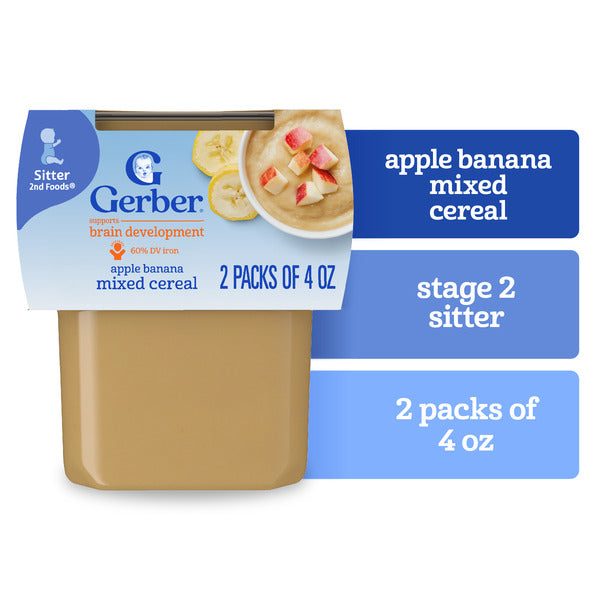 Gerber Stage 2 Baby Food Apple Banana Mixed Cereal Puree Tubs Baby Cereal