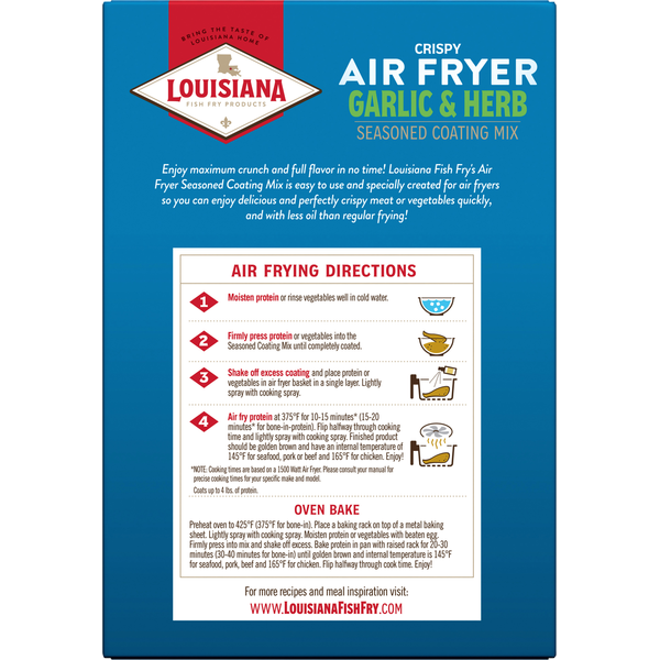 Louisiana Fish Fry Products Seasoned Coating Mix, Garlic & Herb, Crispy, Air Fryer