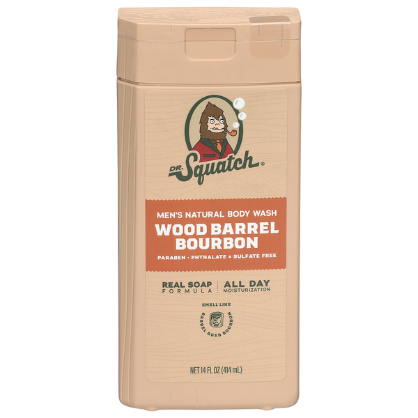 Dr. Squatch Men's Natural Body Wash Wood Barrel Bourbon packaging on a white background