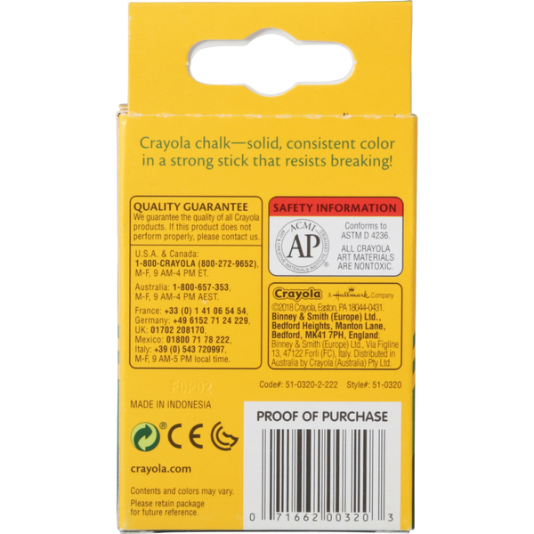Crayola Chalk Sticks, White, Nontoxic