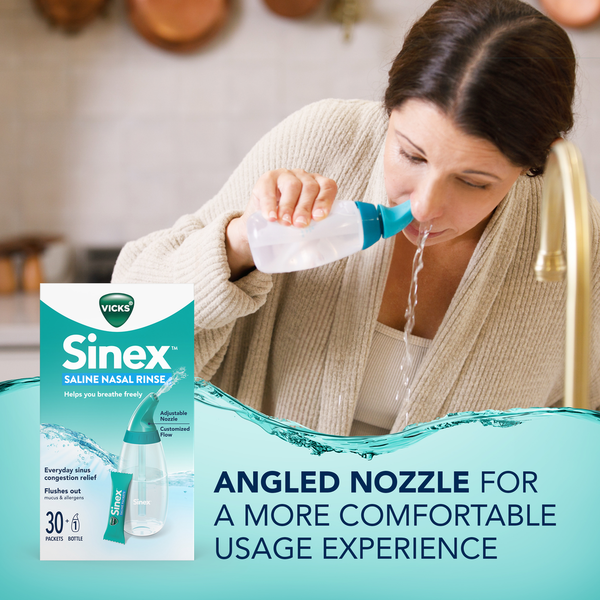 Vicks Sinex Saline Nasal Rinse, Starter Kit, 1 Bottle + 30 Packets