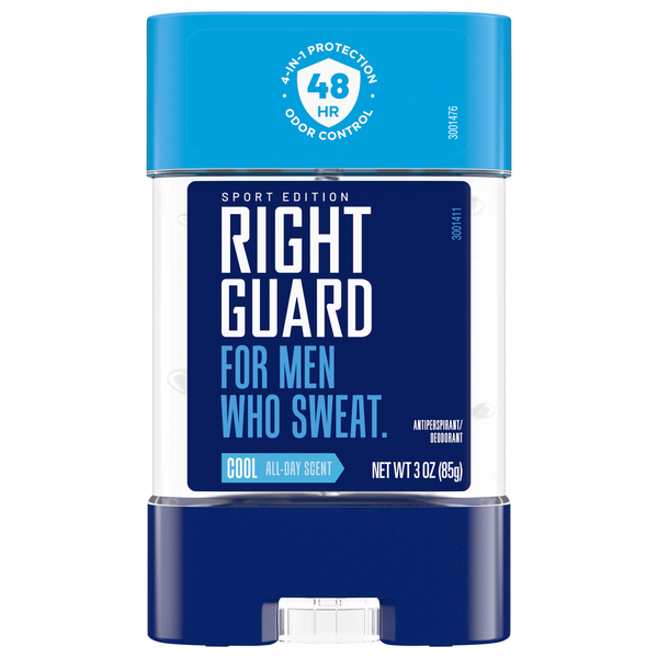 Right Guard deodorant stick with blue and white design on a white background