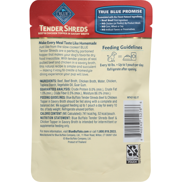 Blue Buffalo Tender Shreds Natural Beef & Chicken Topper in Savory Broth Dog Food Complement
