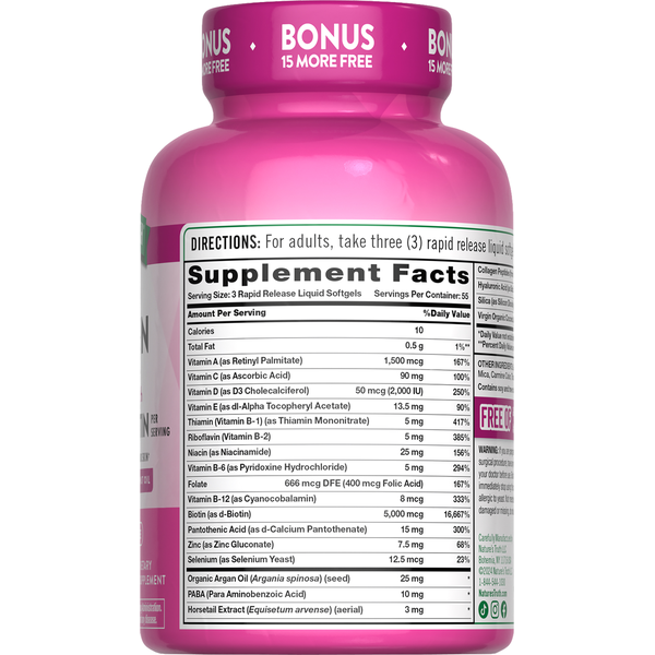 Nature's Truth Hair Skin & Nails with 5,000mcg Biotin, Quick Release Softgels.