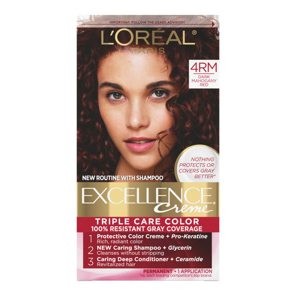 L'Oreal Creme Permanent Triple Care Hair Color, 4RM Dark Mahogany Red