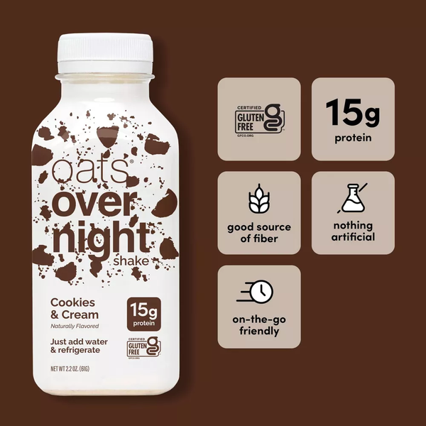 Oats Overnight Cookies and Cream High Protein Oatmeal Shake, 15g Protein