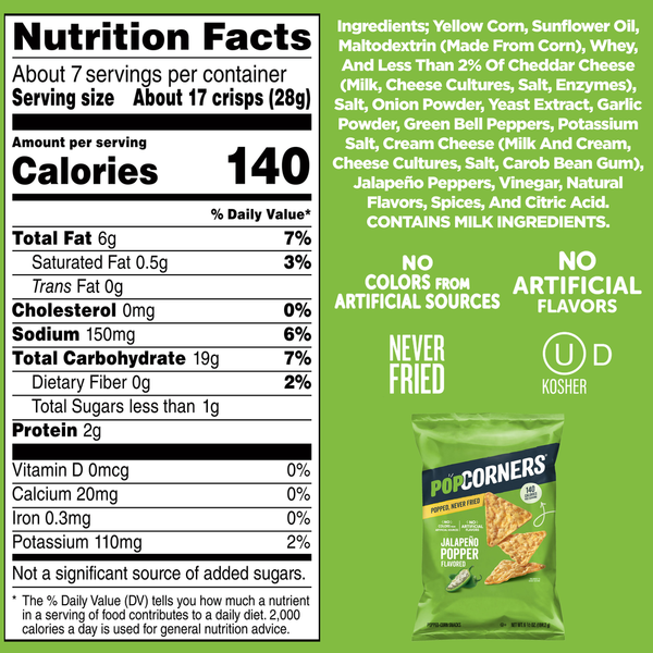 PopCorners Popped Corn Snacks, Jalapeno Popper