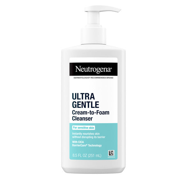 Neutrogena Ultra Gentle Cream-to-Foam Cleanser bottle on a white background