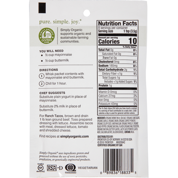 Simply Organic Dressing Mix, Ranch