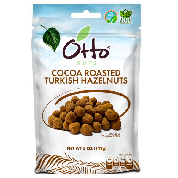 Package of Otto Nuts Cocoa Roasted Turkish Hazelnuts on a white background
